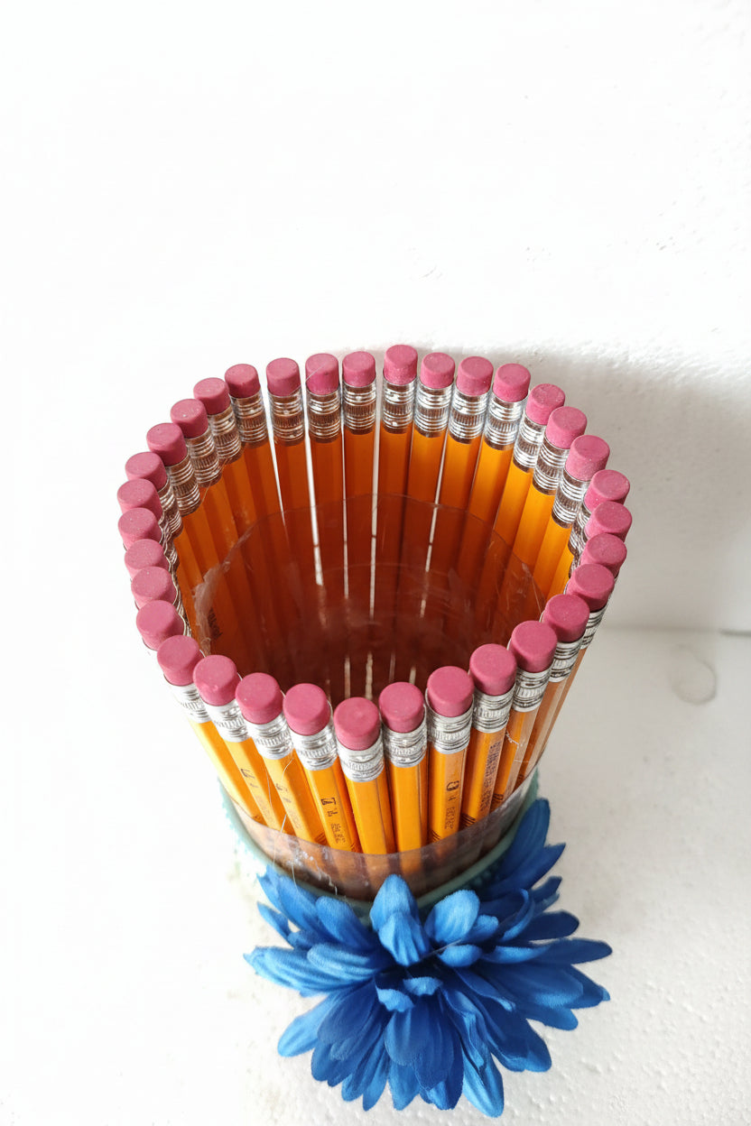 Pencil Wrapped Bottle Vase – Upcycled Desk & Decor Piece